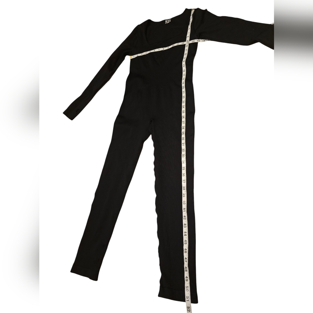 OQQ Black Ribbed Fitted Stretch Long Sleeves Jumpsuit XL - Picture 3 of 7